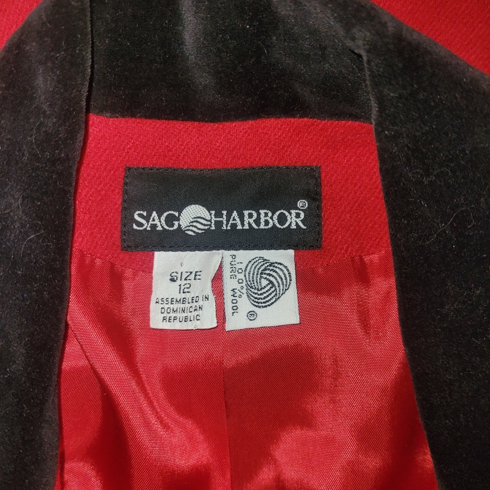 Sag Harbor Vintage 90's Red 100% Pure Wool Blazer with Black Collar Size 12 - Picture 7 of 7